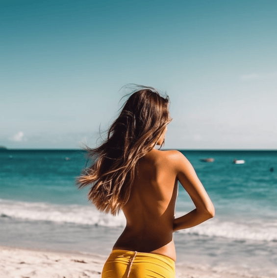 woman on beach with ocean view