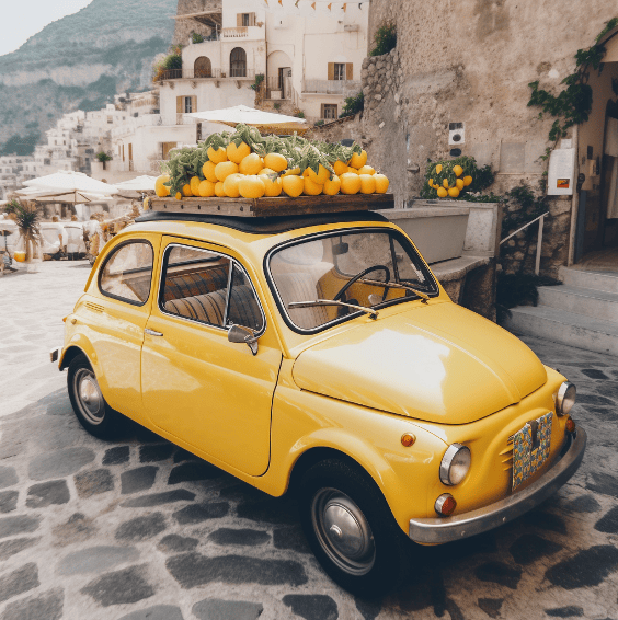 yellow car carrying lemons