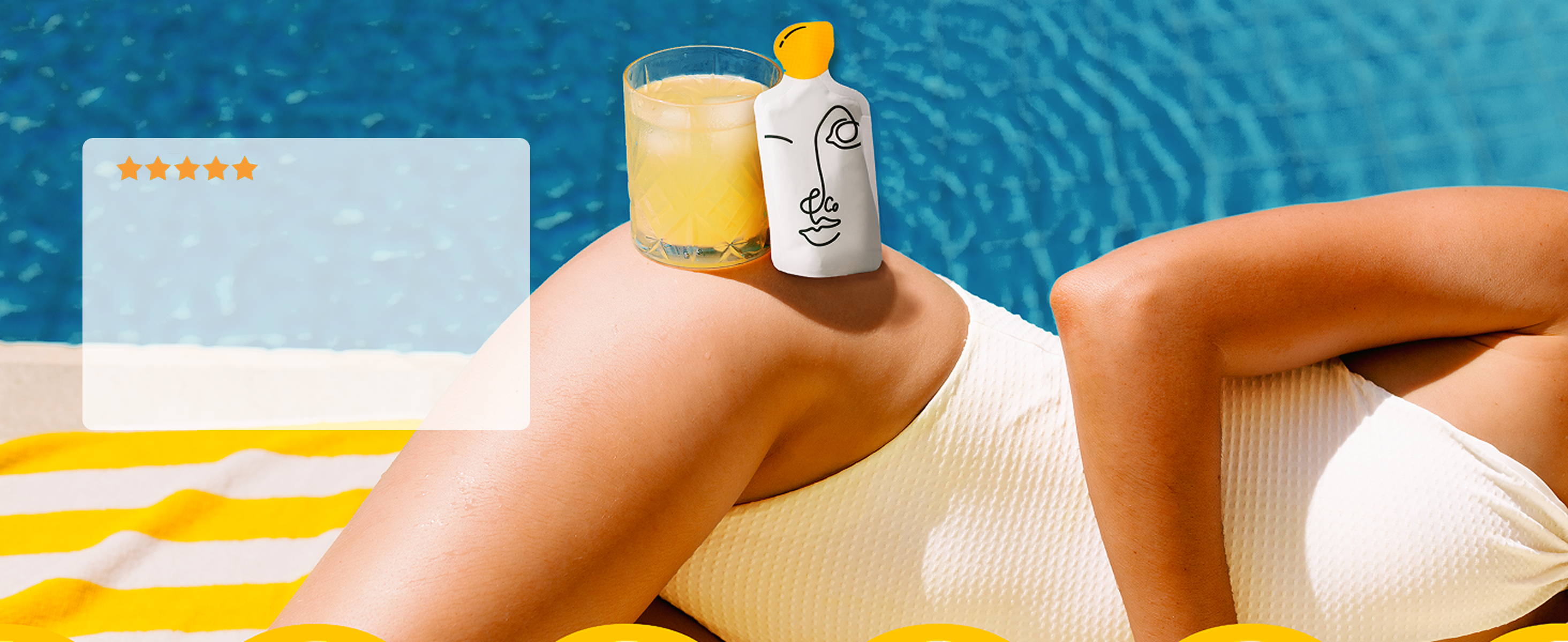 Five-star verified customer review of Lemon & Co. Collagen Elixir by the pool