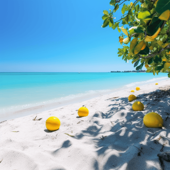 lemons scattered on a sunny beach